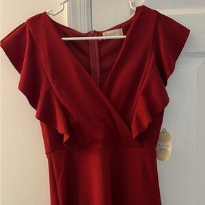 Elegant Red Ruffle Sleeve Dress